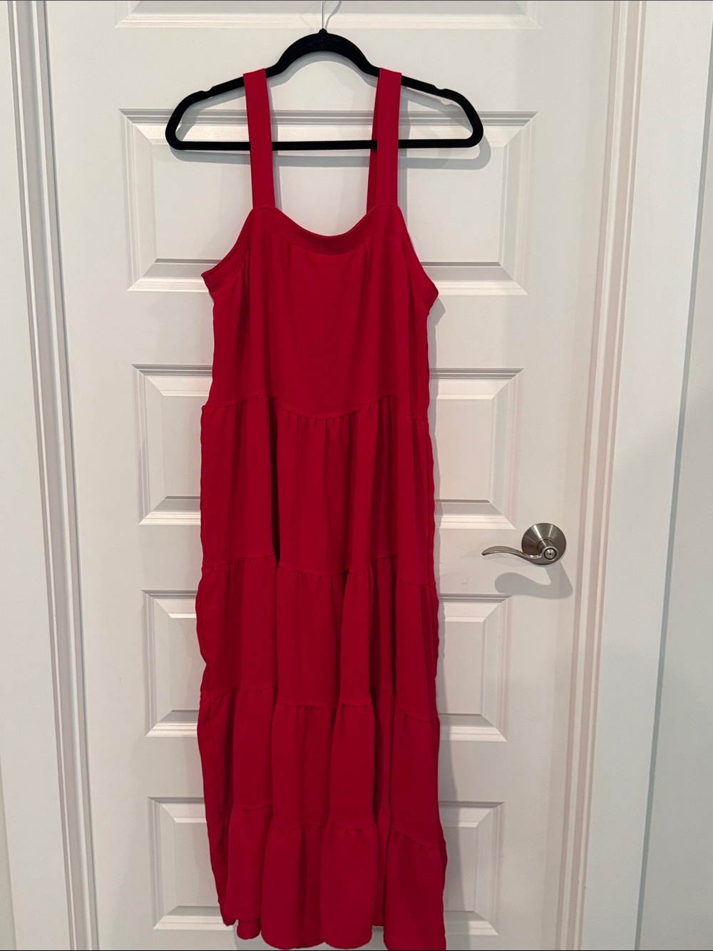 Max Studio Red Tiered Maxi Dress with Wide Straps